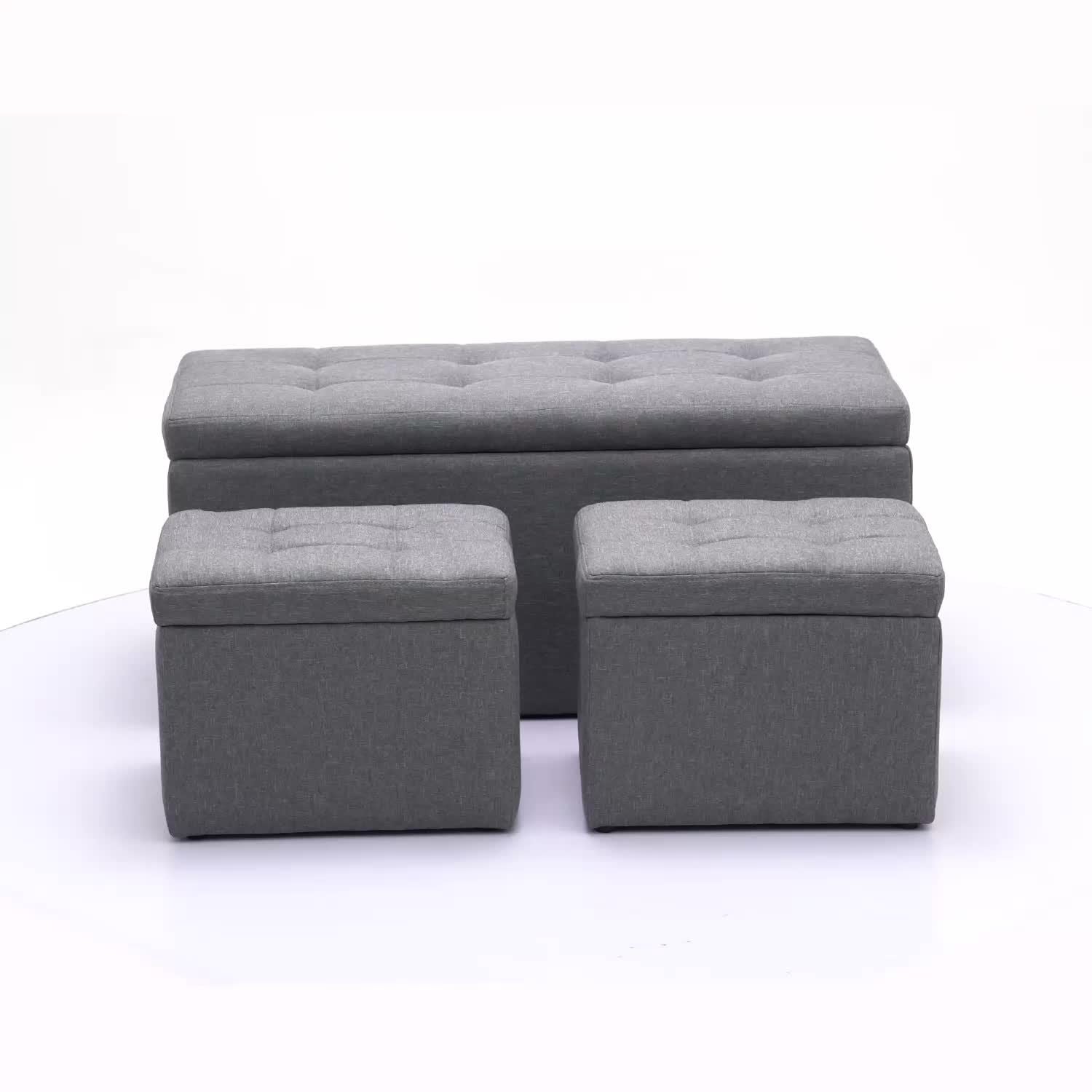 Set of 3 Large Storage Ottoman Bench Set, Combination Ottomans, Tufted Footrest Stool Footstool Bench
