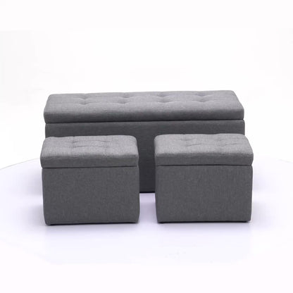 Set of 3 Large Storage Ottoman Bench Set, Combination Ottomans, Tufted Footrest Stool Footstool Bench