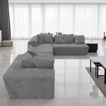 4-Seater Modular U-Shaped Sectional Sofa with Chaise Lounge | Striped Corduroy Upholstery, Grey | Free Configuration, Easy Assembly