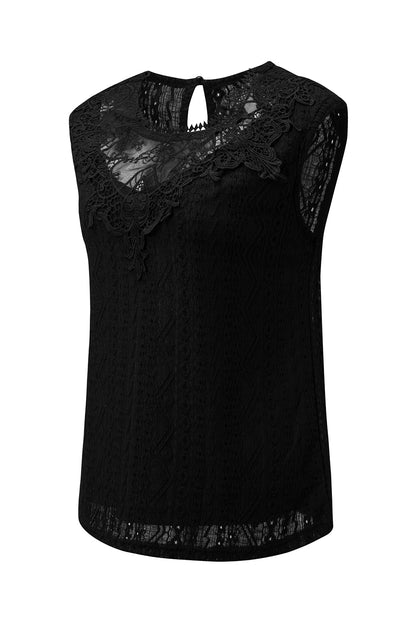 Elegant Black Crochet Lace Keyhole Back Tank Top