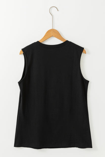 Trendy Black Pleated Sleeveless Tank Top