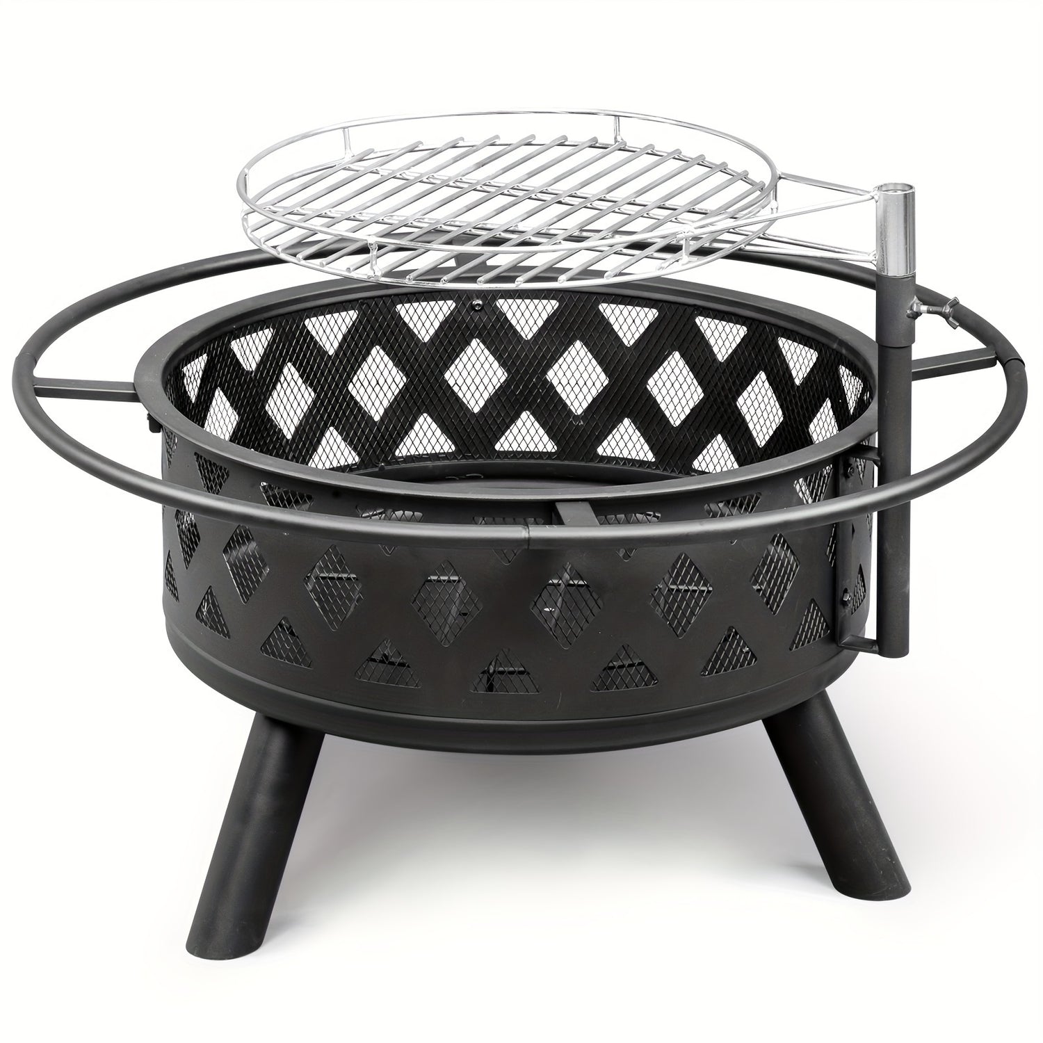 38in Round Wrought Iron with Grill Pan Wood Burning Fire Pit