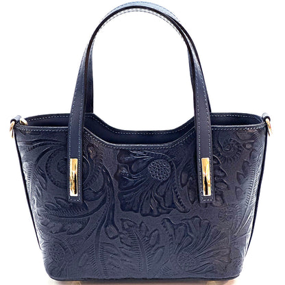 Emily Flora Embossed Leather Handbag - Made In Italy