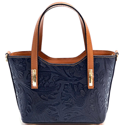 Emily Flora Embossed Leather Handbag - Made In Italy