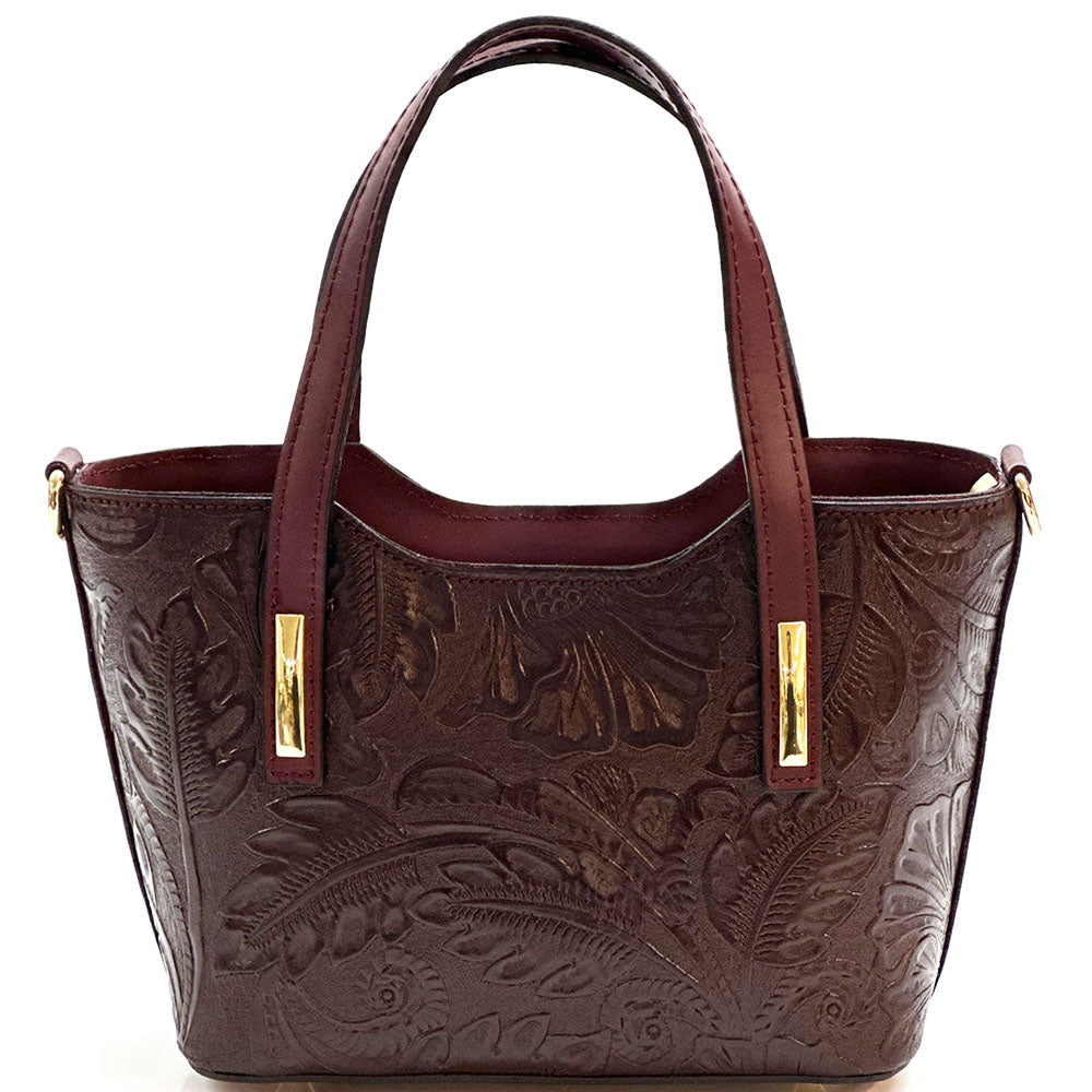 Emily Flora Embossed Leather Handbag - Made In Italy