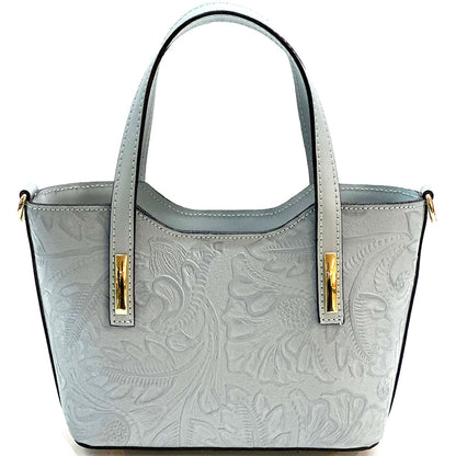 Emily Flora Embossed Leather Handbag - Made In Italy