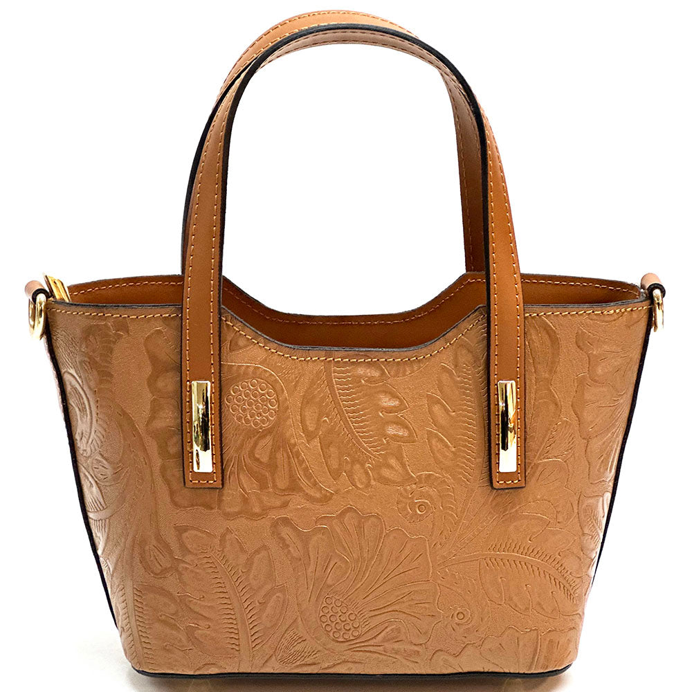 Emily Flora Embossed Leather Handbag - Made In Italy