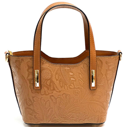 Emily Flora Embossed Leather Handbag - Made In Italy