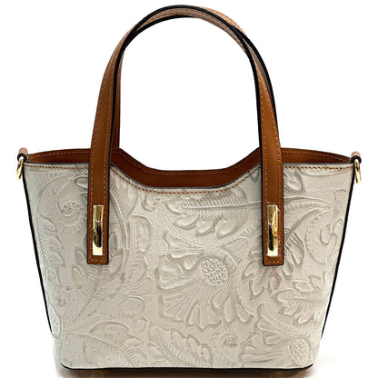 Emily Flora Embossed Leather Handbag - Made In Italy