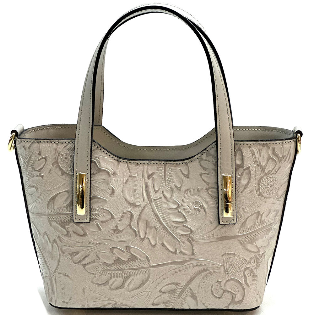 Emily Flora Embossed Leather Handbag - Made In Italy