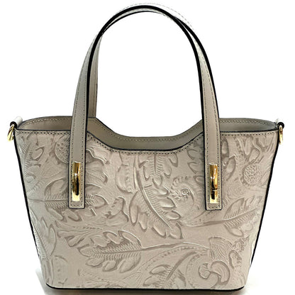 Emily Flora Embossed Leather Handbag - Made In Italy