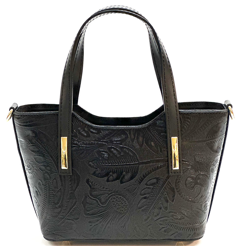 Emily Flora Embossed Leather Handbag - Made In Italy
