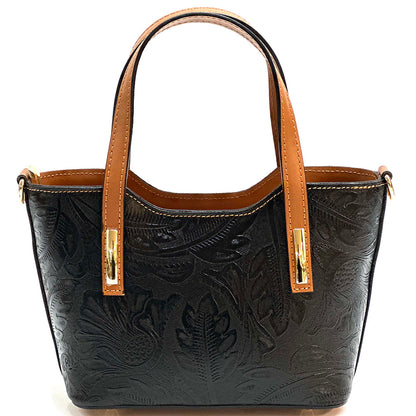 Emily Flora Embossed Leather Handbag - Made In Italy