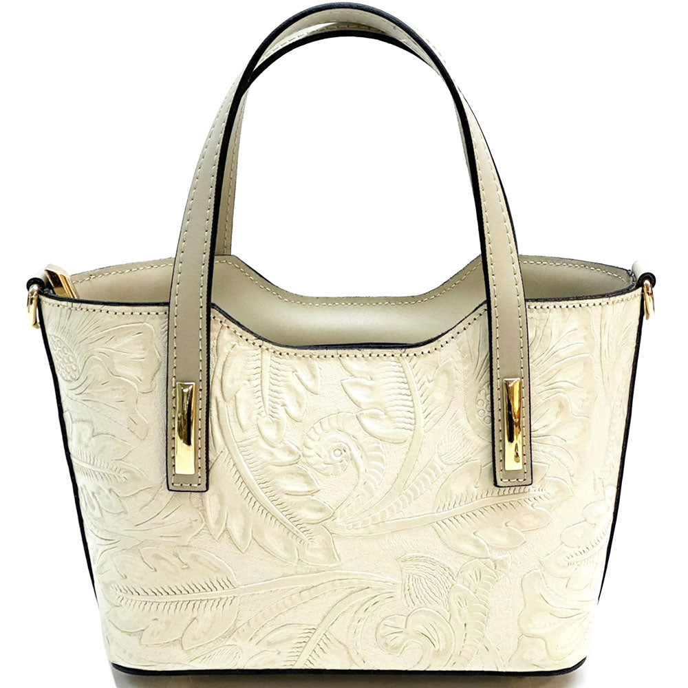 Emily Flora Embossed Leather Handbag - Made In Italy