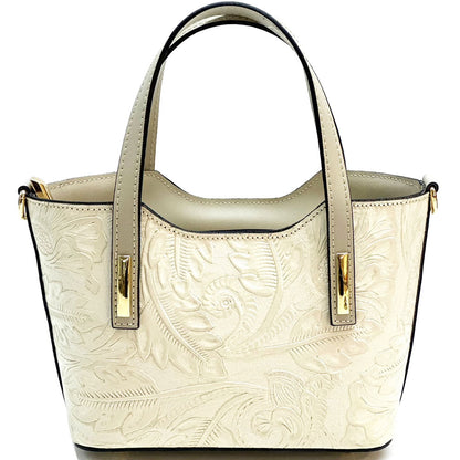Emily Flora Embossed Leather Handbag - Made In Italy