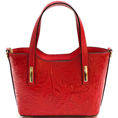Emily Flora Embossed Leather Handbag - Made In Italy
