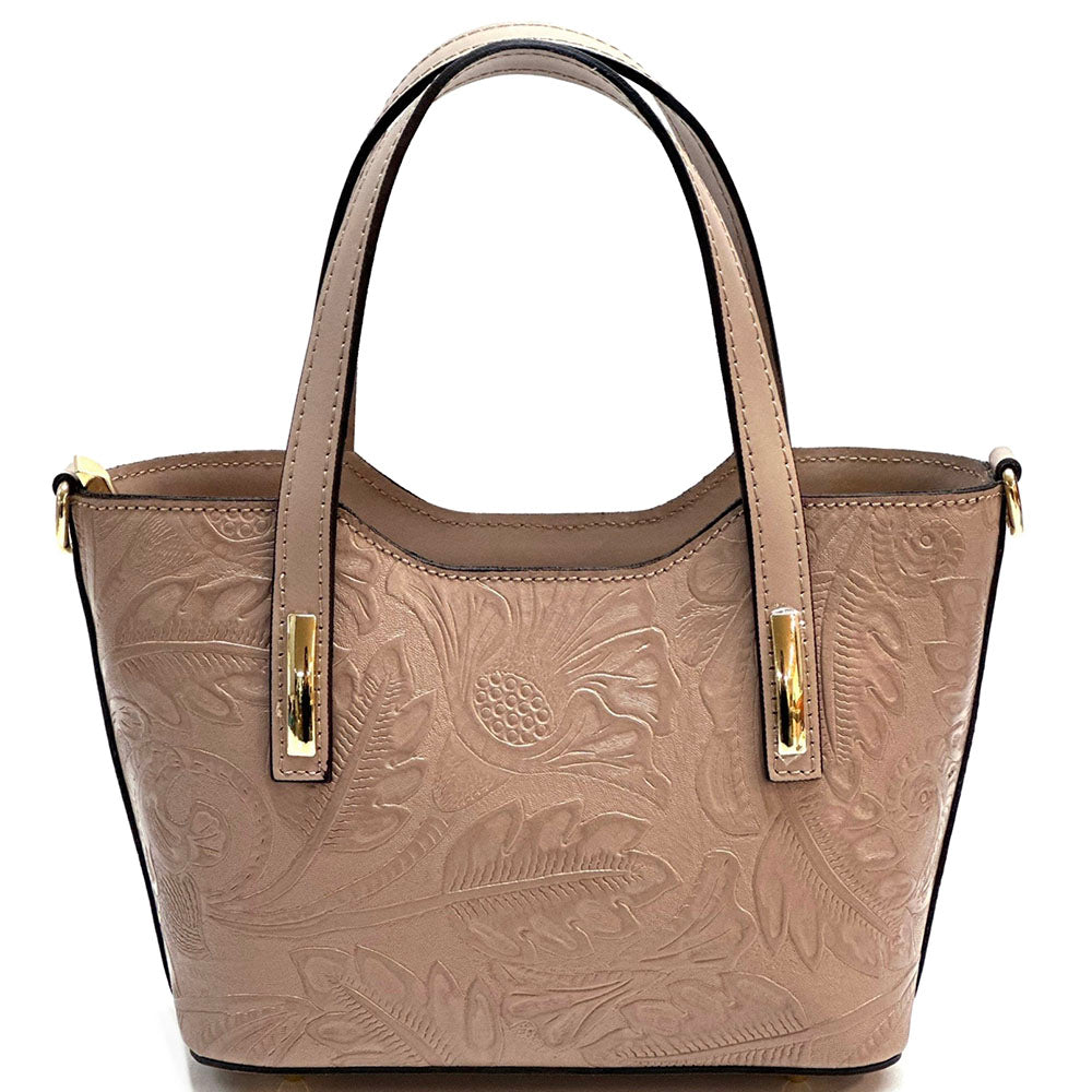 Emily Flora Embossed Leather Handbag - Made In Italy