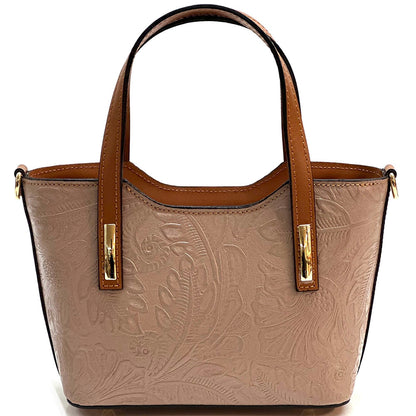 Emily Flora Embossed Leather Handbag - Made In Italy