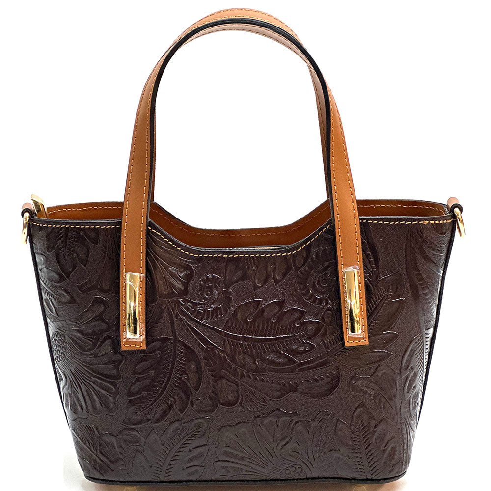 Emily Flora Embossed Leather Handbag - Made In Italy