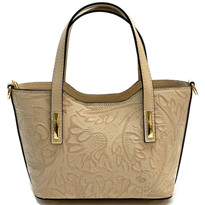 Emily Flora Embossed Leather Handbag - Made In Italy