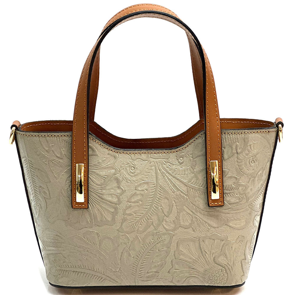 Emily Flora Embossed Leather Handbag - Made In Italy