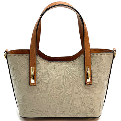 Emily Flora Embossed Leather Handbag - Made In Italy