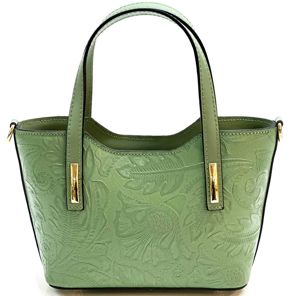 Emily Flora Embossed Leather Handbag - Made In Italy