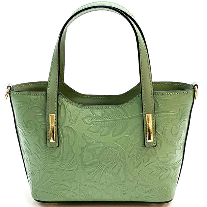 Emily Flora Embossed Leather Handbag - Made In Italy