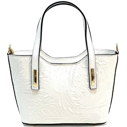 Emily Flora Embossed Leather Handbag - Made In Italy