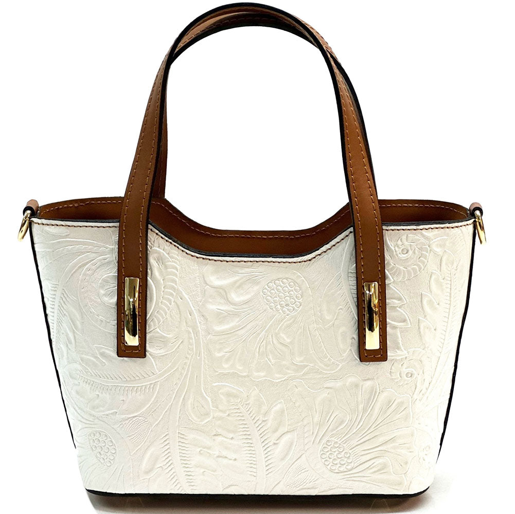 Emily Flora Embossed Leather Handbag - Made In Italy
