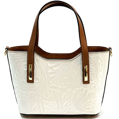 Emily Flora Embossed Leather Handbag - Made In Italy