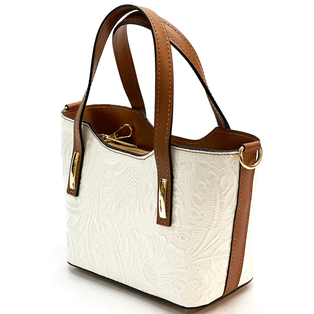 Emily Flora Embossed Leather Handbag - Made In Italy