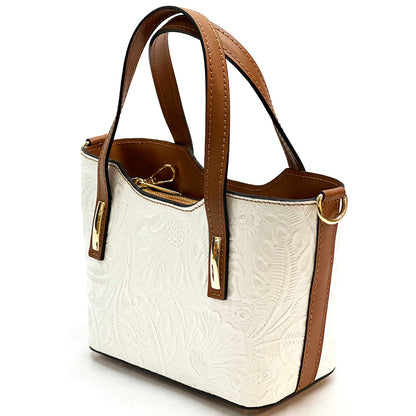 Emily Flora Embossed Leather Handbag - Made In Italy
