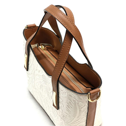 Emily Flora Embossed Leather Handbag - Made In Italy