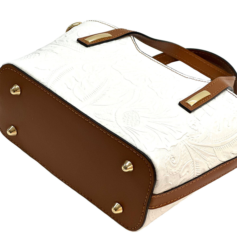 Emily Flora Embossed Leather Handbag - Made In Italy