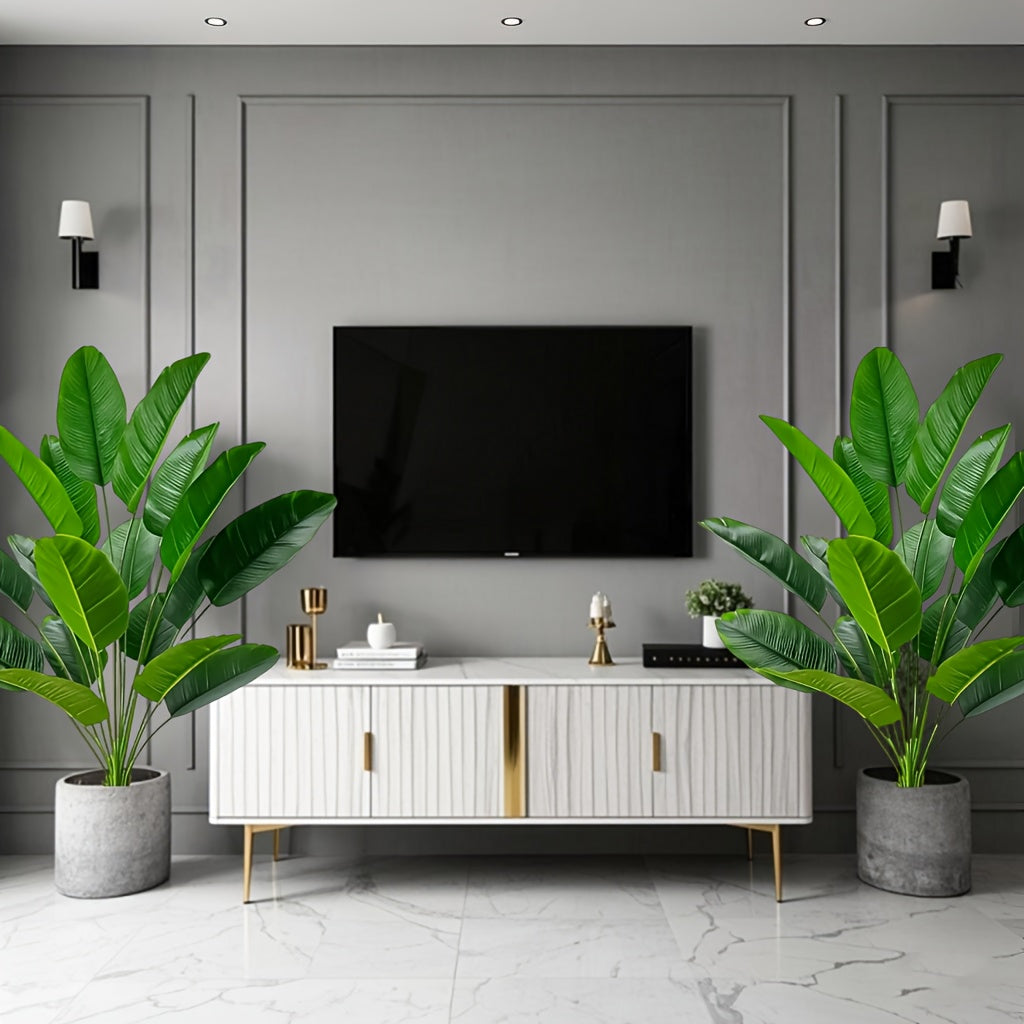 2pcs Realistic Artificial Banana Plants, Outdoor Artificial Green Plant with 24 Large Leaves, Suitable for Indoor/Outdoor Decoration