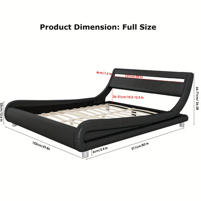 Modern Black Platform Bed with Sleek Faux Leather Upholstery &amp; Wooden Slat Support