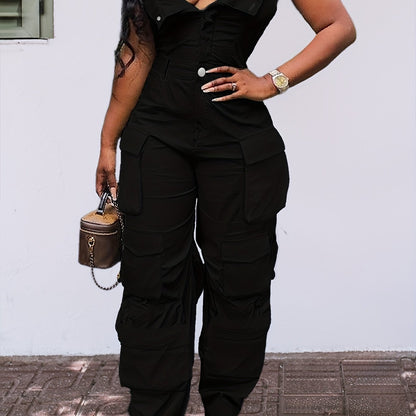 CHICSALE Women’s Bandeau Jumpsuit - Sexy Tube Top One-Piece with Button Detail