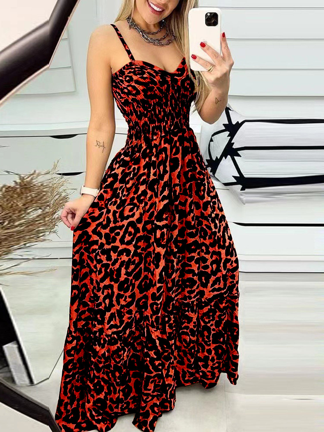 Leopard Sweetheart Neck Cami Dress