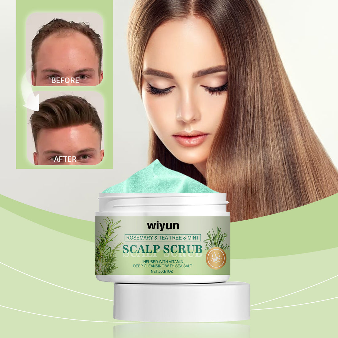 Wiyun Rosemary Scalp Scrub, A Gentle Scalp Treatment That Cleanses Exfoliates, Nourishes, Softens And Strengthens Hair