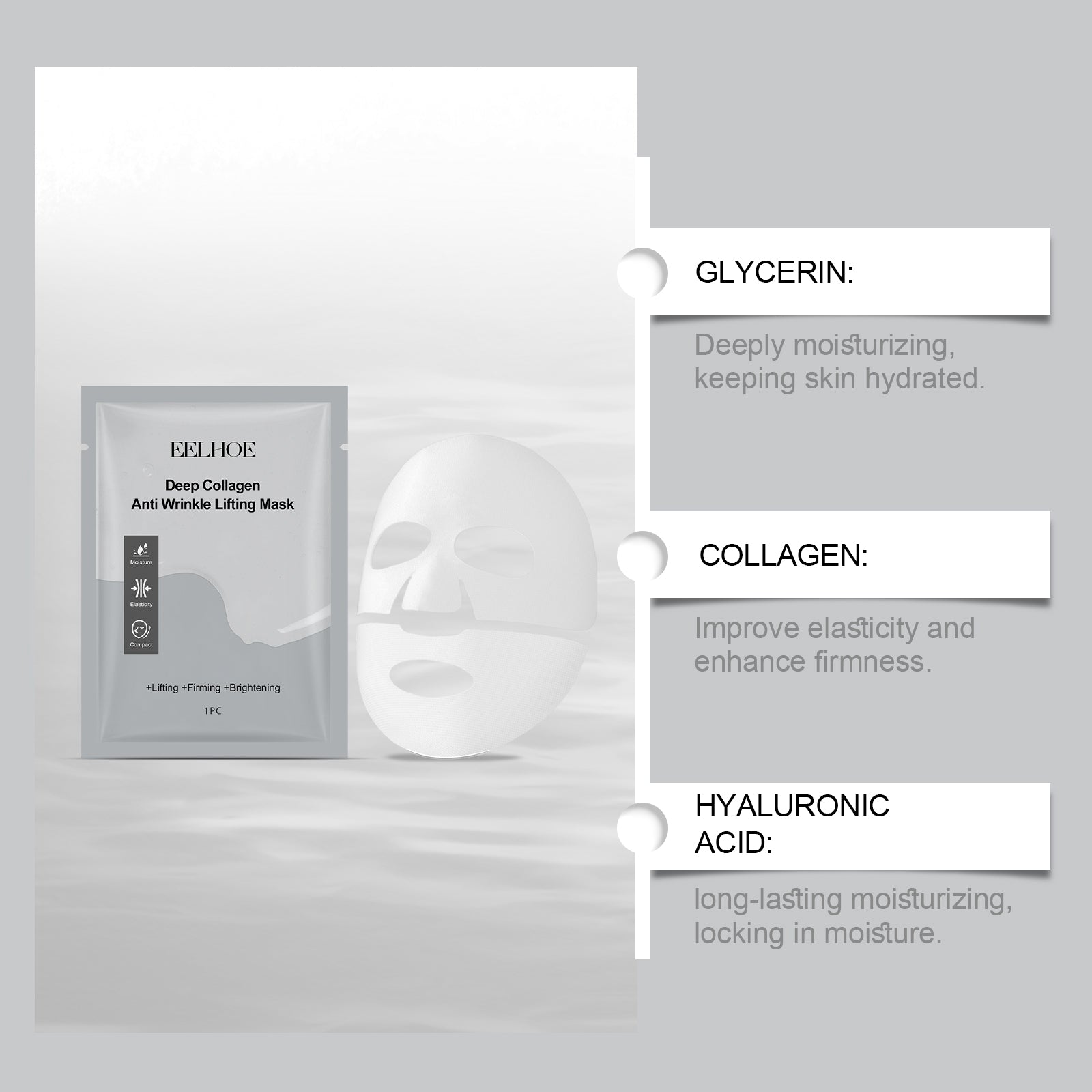 EELHOE Collagen Mask (Bag) Hydrating, Rejuvenating, Firming, Brightening, Moisturizing, Nourishing And Gentle Care Mask
