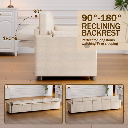 Multi-Seater Fabric Sectional Sofa | Comfortable Sectional Sofa With Storage, Cup Holder, Soft Recliner Combination Sofa For Living Room Or Office, Beige