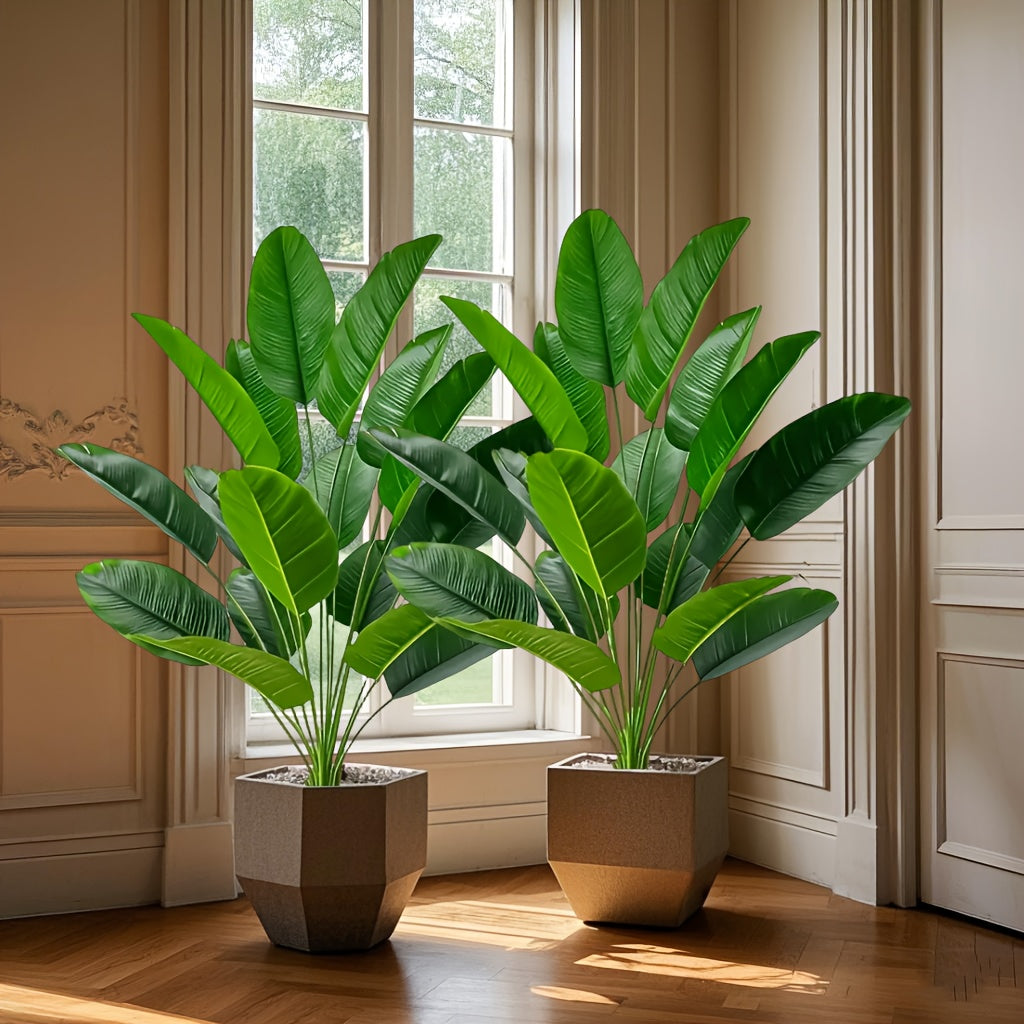 2pcs Realistic Artificial Banana Plants, Outdoor Artificial Green Plant with 24 Large Leaves, Suitable for Indoor/Outdoor Decoration