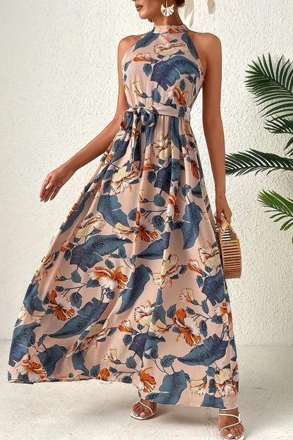 Tied Floral Sleeveless Dress