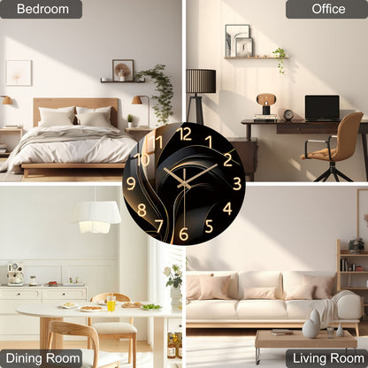 Modern Abstract Geometric Wall Clock, Silent Japanese Quartz Movement, Round Wood Frame, Fantasy Themed Artistic Decor