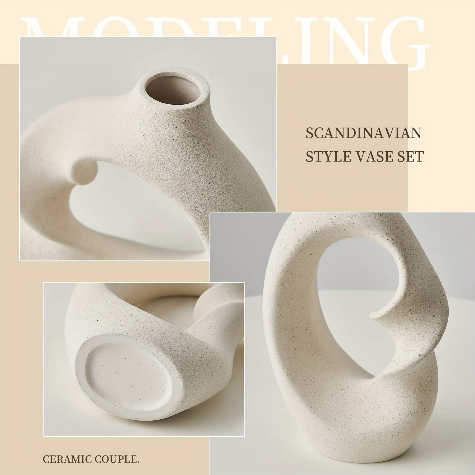 Modern Abstract Vase Set, White Ceramic Vase Modern Vase 2pcs Set Abs