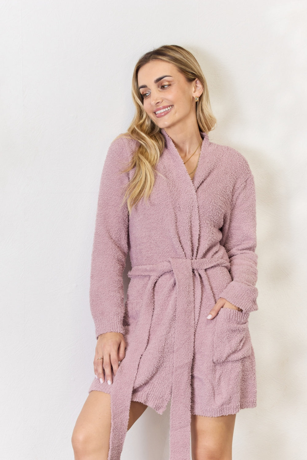 Hailey &amp; Co Tie Front Long Sleeve Robe