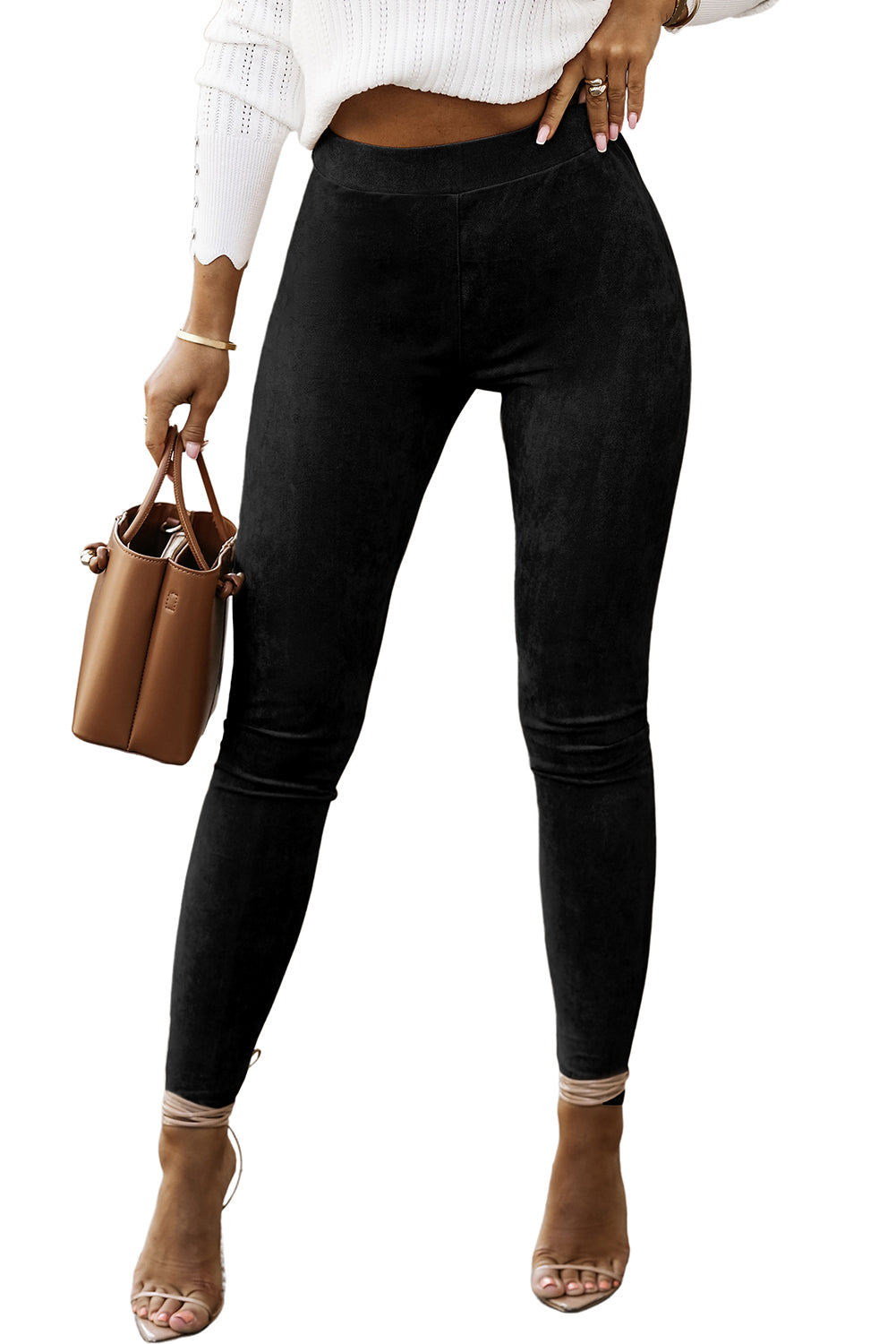 Khaki High Waist Faux Suede Skinny Leggings