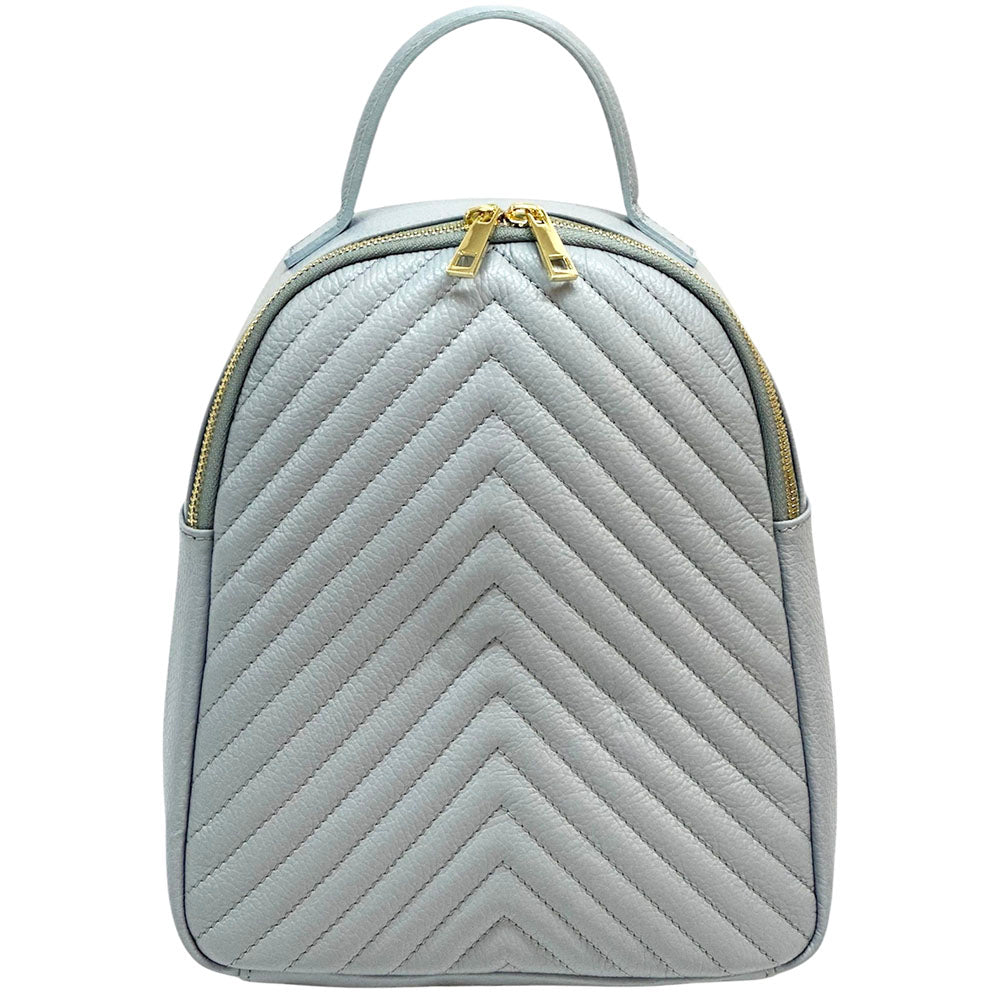 Tuscany Quilted Italian Leather Backpack with Chevron Pattern - Made In Italy