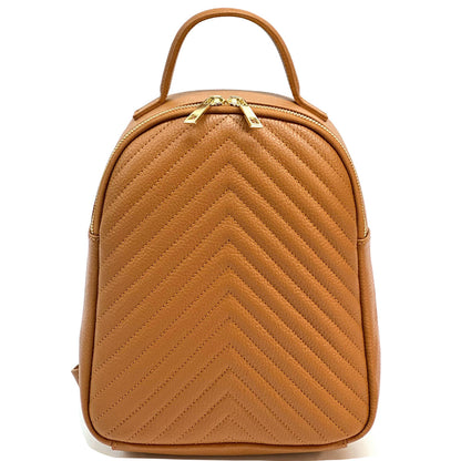 Tuscany Quilted Italian Leather Backpack with Chevron Pattern - Made In Italy